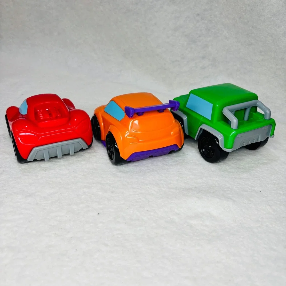 Set of 3 Chunky Toy Cars Sports Car Orange Racer Green Truck Kids Play Vehicles